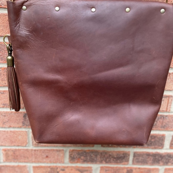 Unique handmade vintage Large leather tote/ crossbody bag - Picture 7 of 16